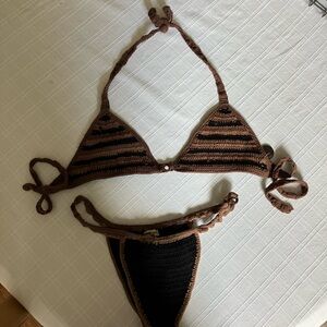 Elegant Brown and Black Crochet Bikini Set